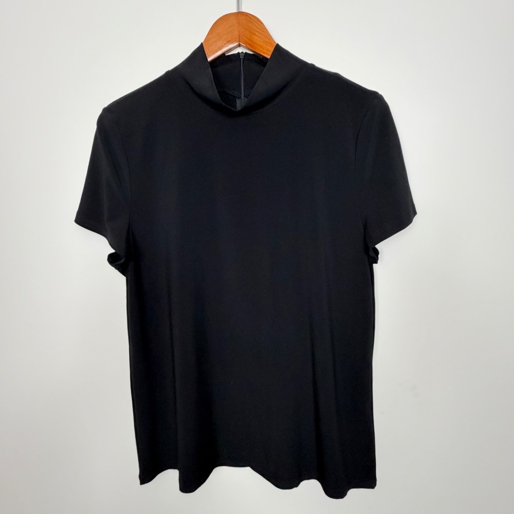 Anne Klein Womens XL Black Mock Neck Short Sleeve Back Zip Stretch Knit Top